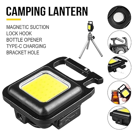 LED Keychain Light 2-Hours Battery Life with Bottle Opener, Magnetic Base and Folding Bracket