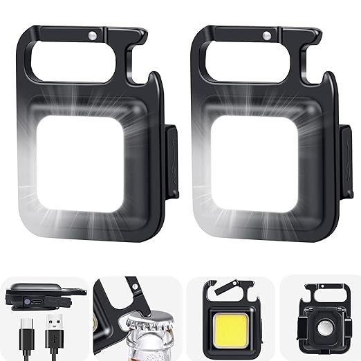 LED Keychain Light 2-Hours Battery Life with Bottle Opener, Magnetic Base and Folding Bracket